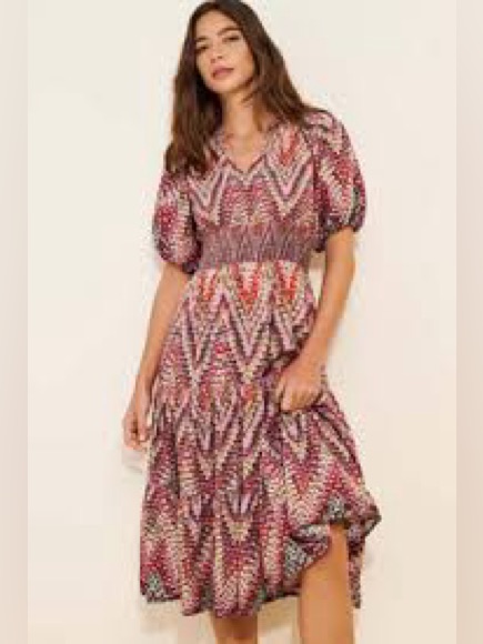 Anthropologie Conditions Apply Puff-Sleeve Tiered Midi Dress Women’s 14